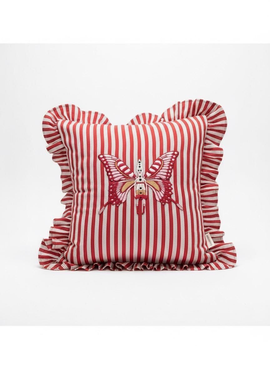 Whimsical Red Stripes Cushion Cover