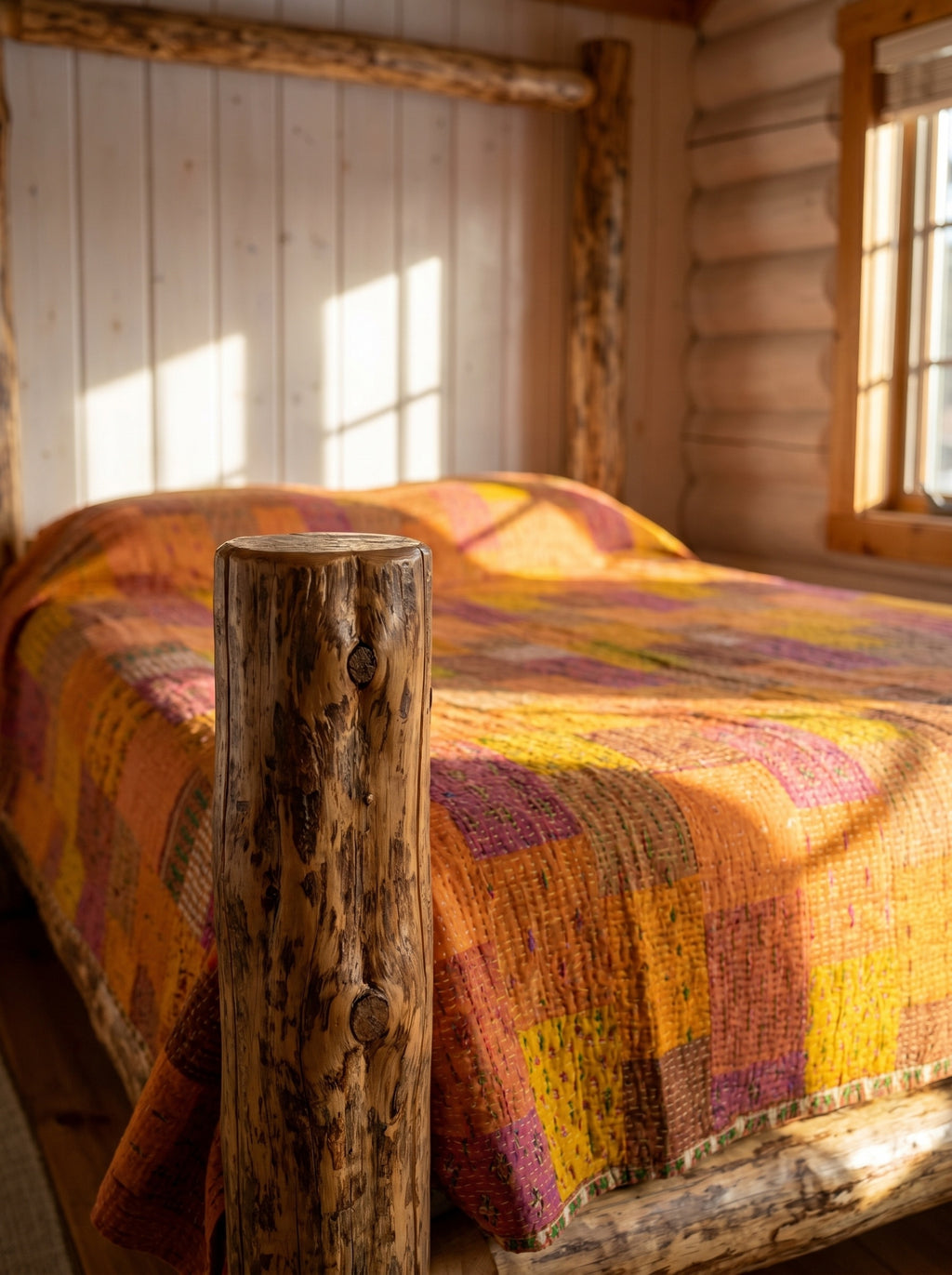 Bloom Indigo Handmade Patola Kantha King Bedspread