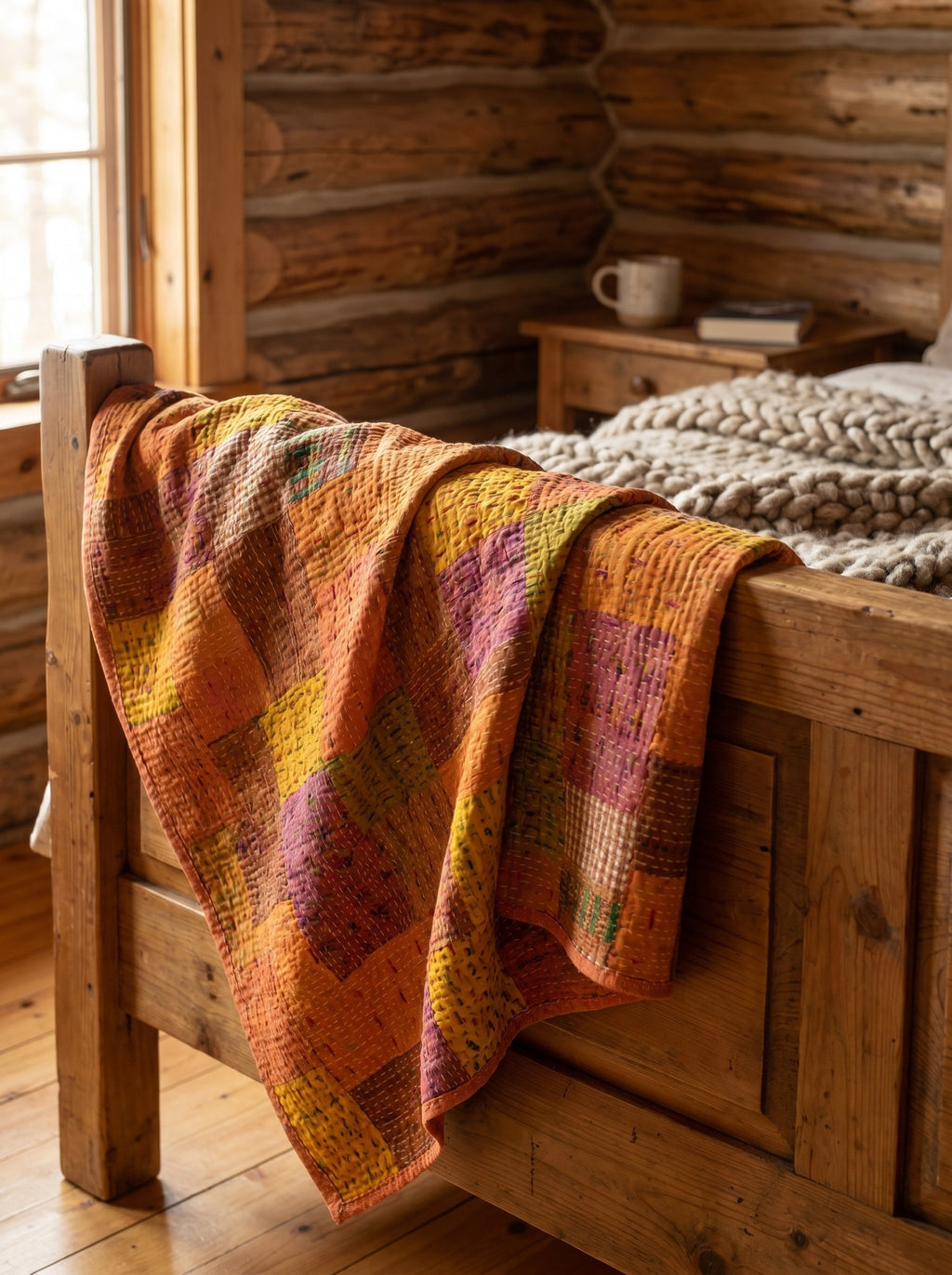 Bloom Indigo Handmade Patola Kantha King Bedspread