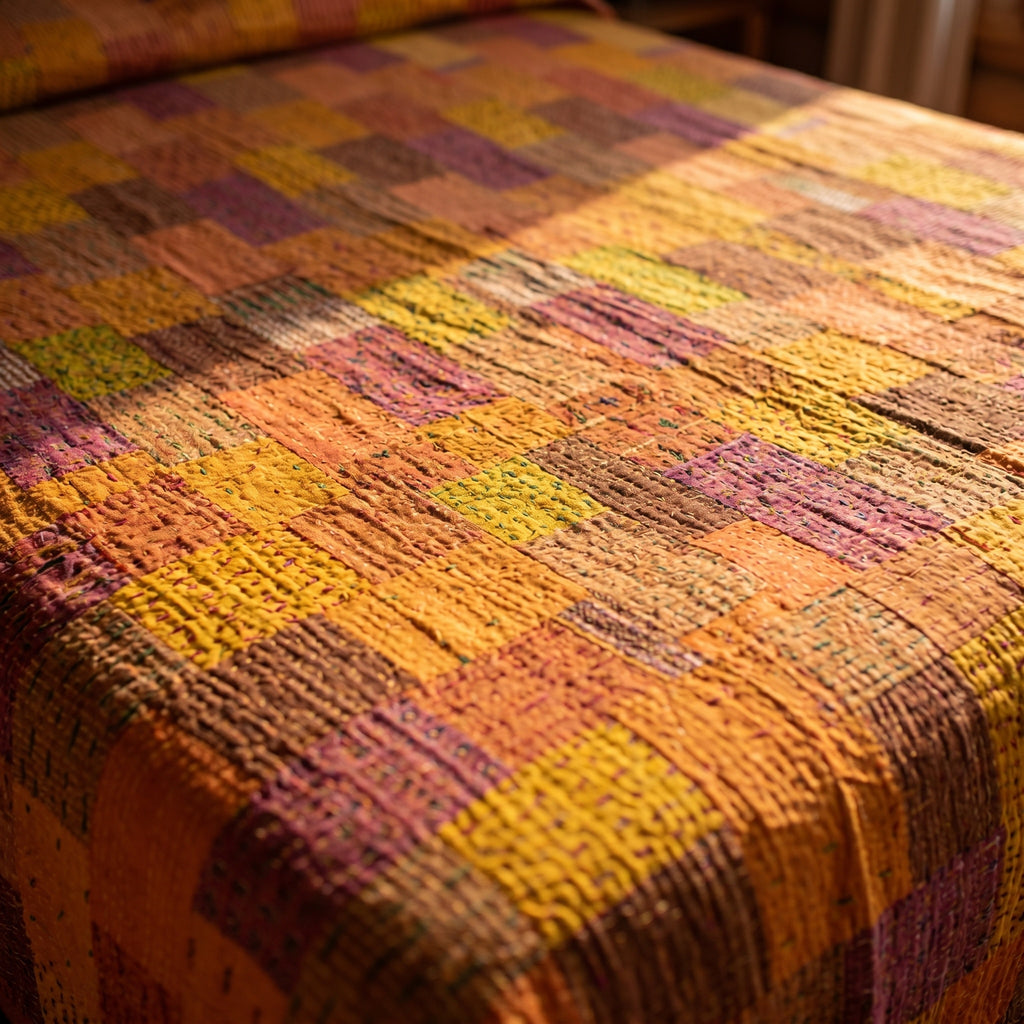 Bloom Indigo Handmade Patola Kantha King Bedspread
