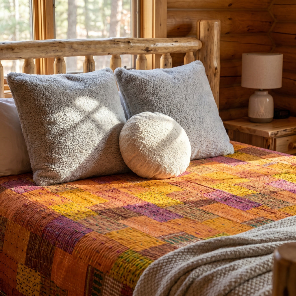 Bloom Indigo Handmade Patola Kantha King Bedspread