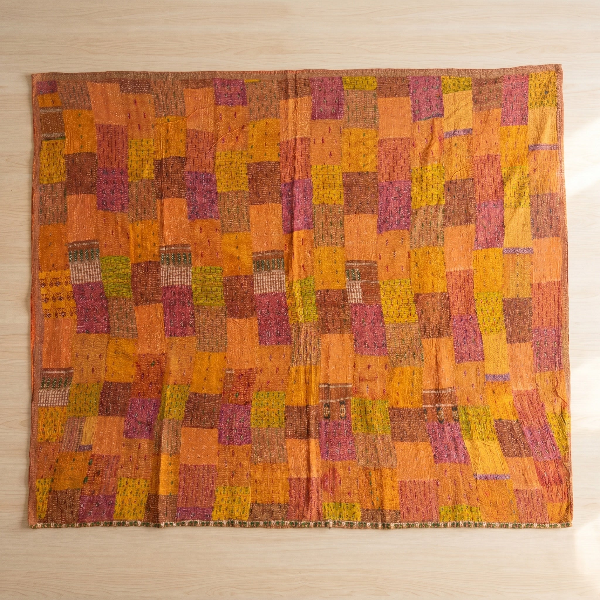Bloom Indigo Handmade Patola Kantha King Bedspread