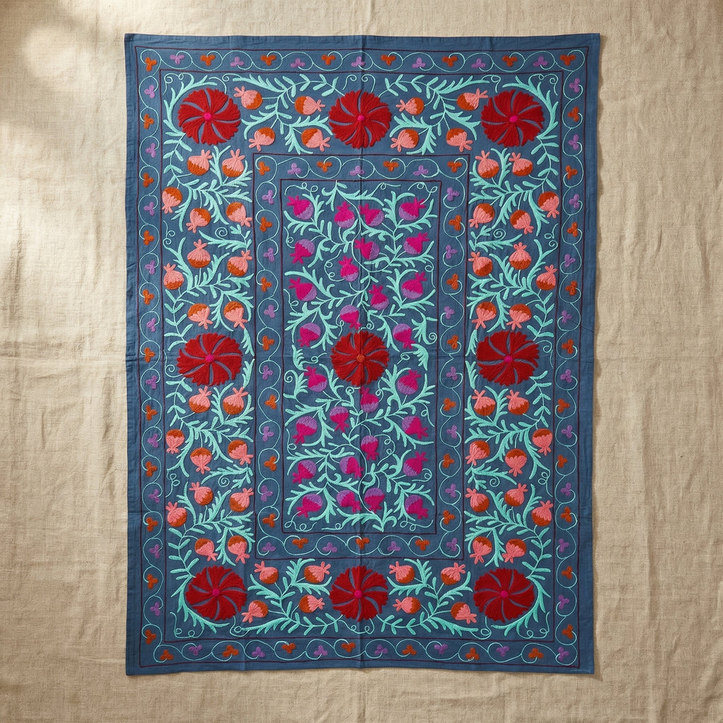 Wandering Petal Hand-Embroidered Cotton Throw