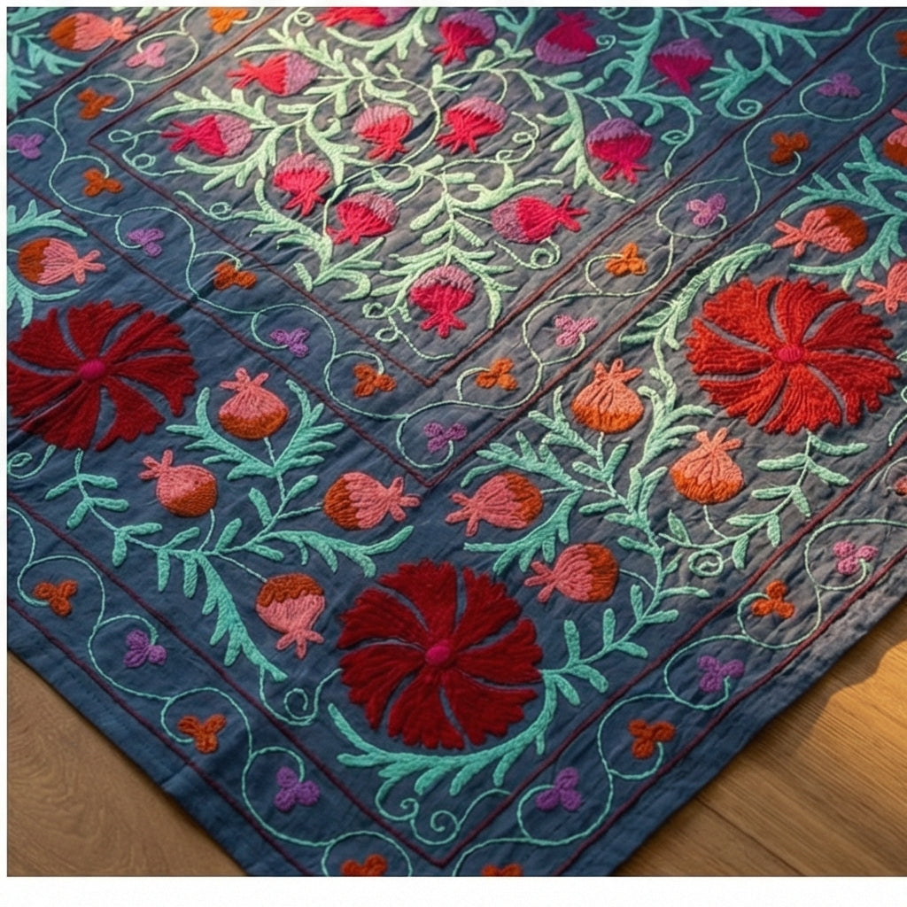 Wandering Petal Hand-Embroidered Cotton Throw