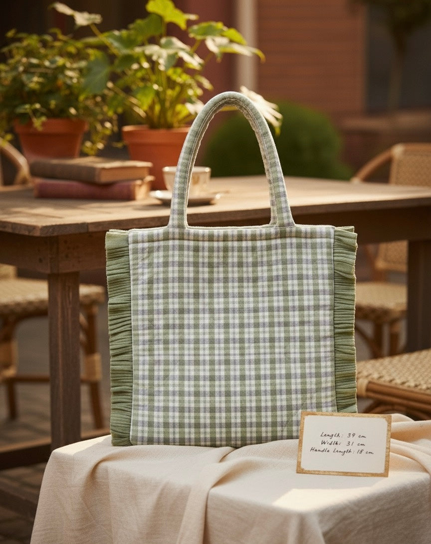 Willow Check Ruffle Tote Bag