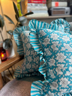 Floral Patterned Blue Cushion Cover