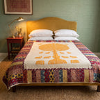 Deep Indigo Handmade Applique Kantha Queen Bedspread