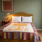 Deep Indigo Handmade Applique Kantha Queen Bedspread