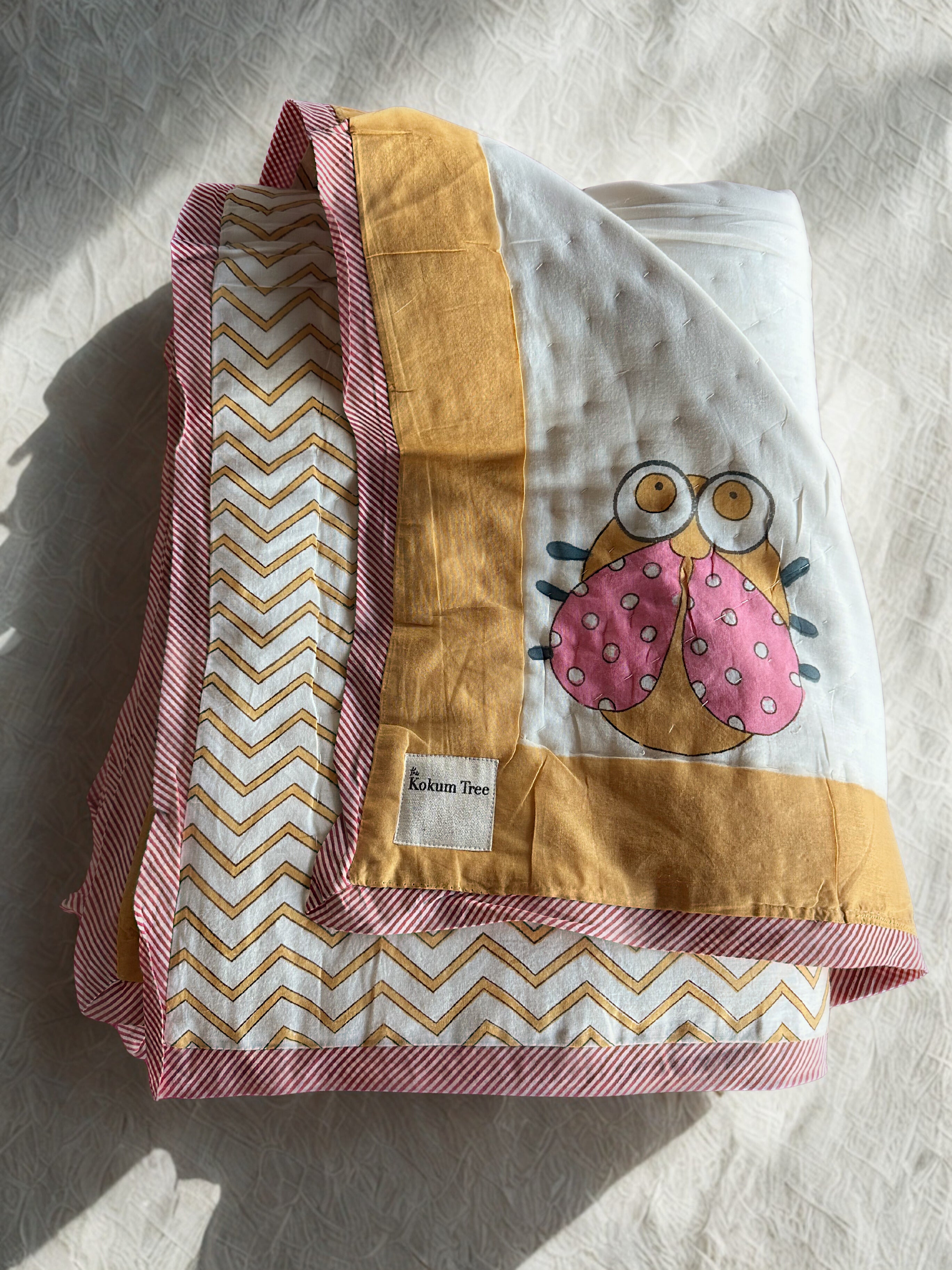 Beautiful Beetles - 100% cotton Hand Made Artisnal Baby Quilt