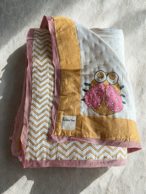 Beautiful Beetles - 100% cotton Hand Made Artisnal Baby Quilt
