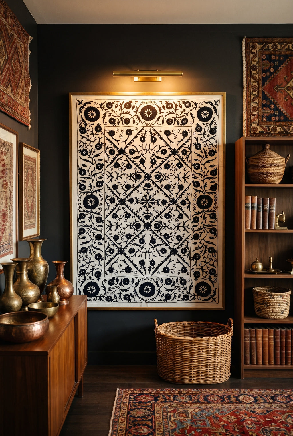 Tangled Thistle Hand-Embroidered Cotton Suzani Throw