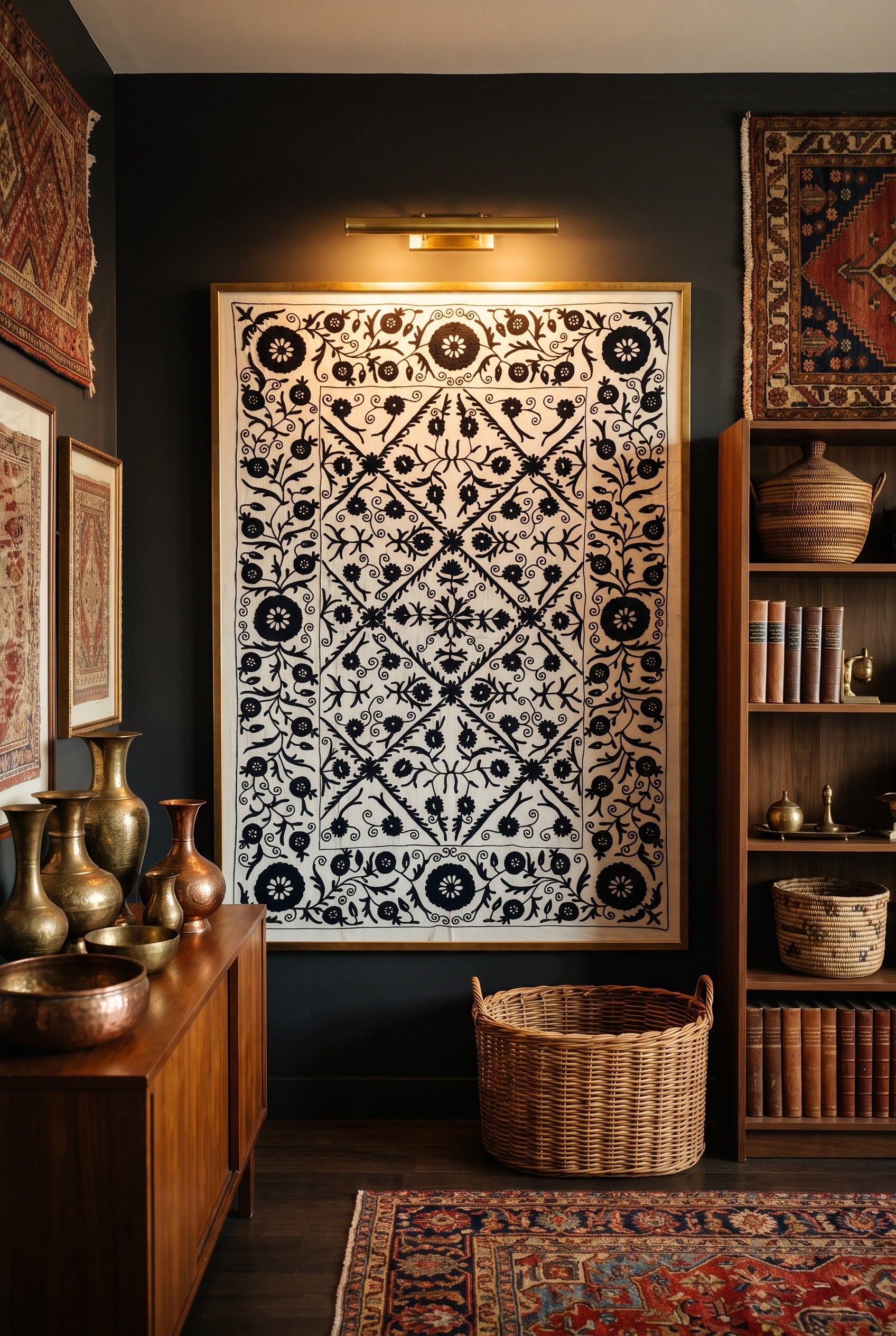 Tangled Thistle Hand-Embroidered Cotton Suzani Throw
