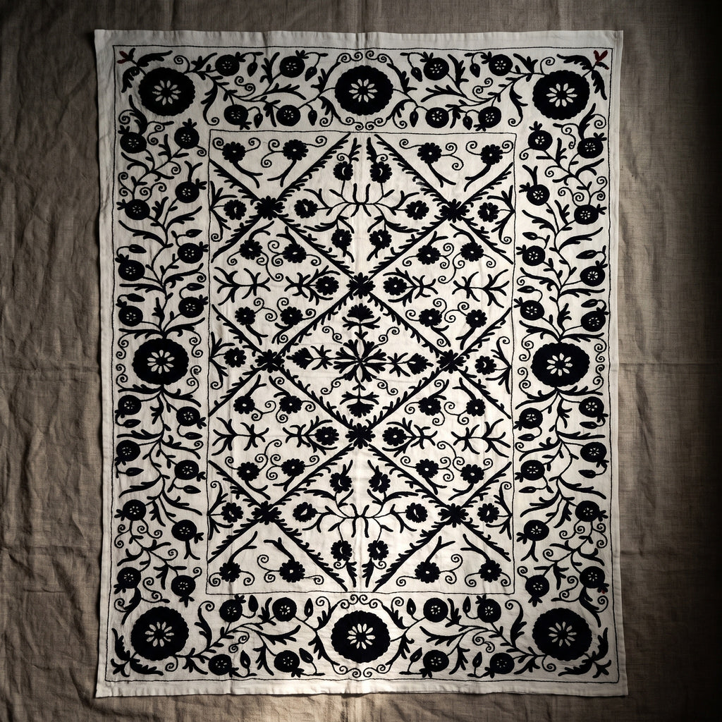 Tangled Thistle Hand-Embroidered Cotton Suzani Throw