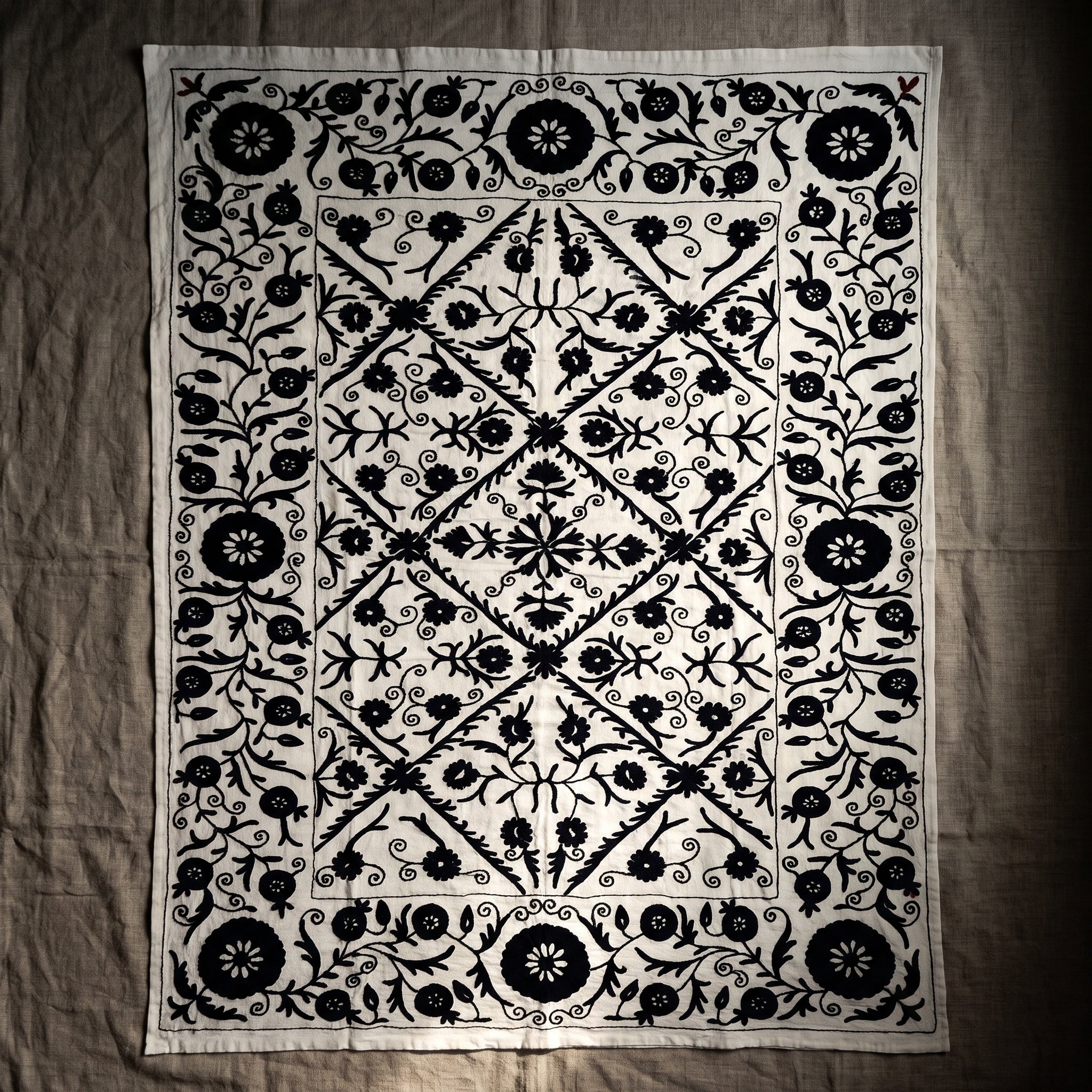Tangled Thistle Hand-Embroidered Cotton Suzani Throw