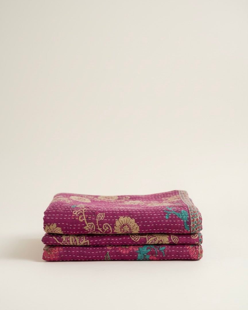 Bougainvillea Bliss Hand-Made Kantha Throw Blanket