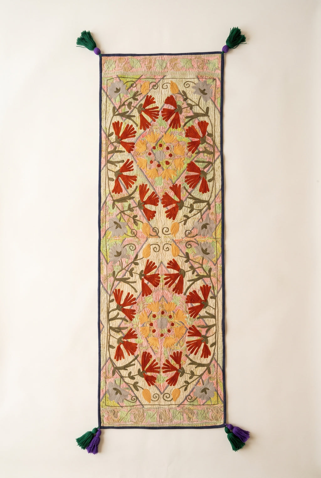 Prairie Bloom Exclusive Hand Embroidered Suzani Kantha Runner