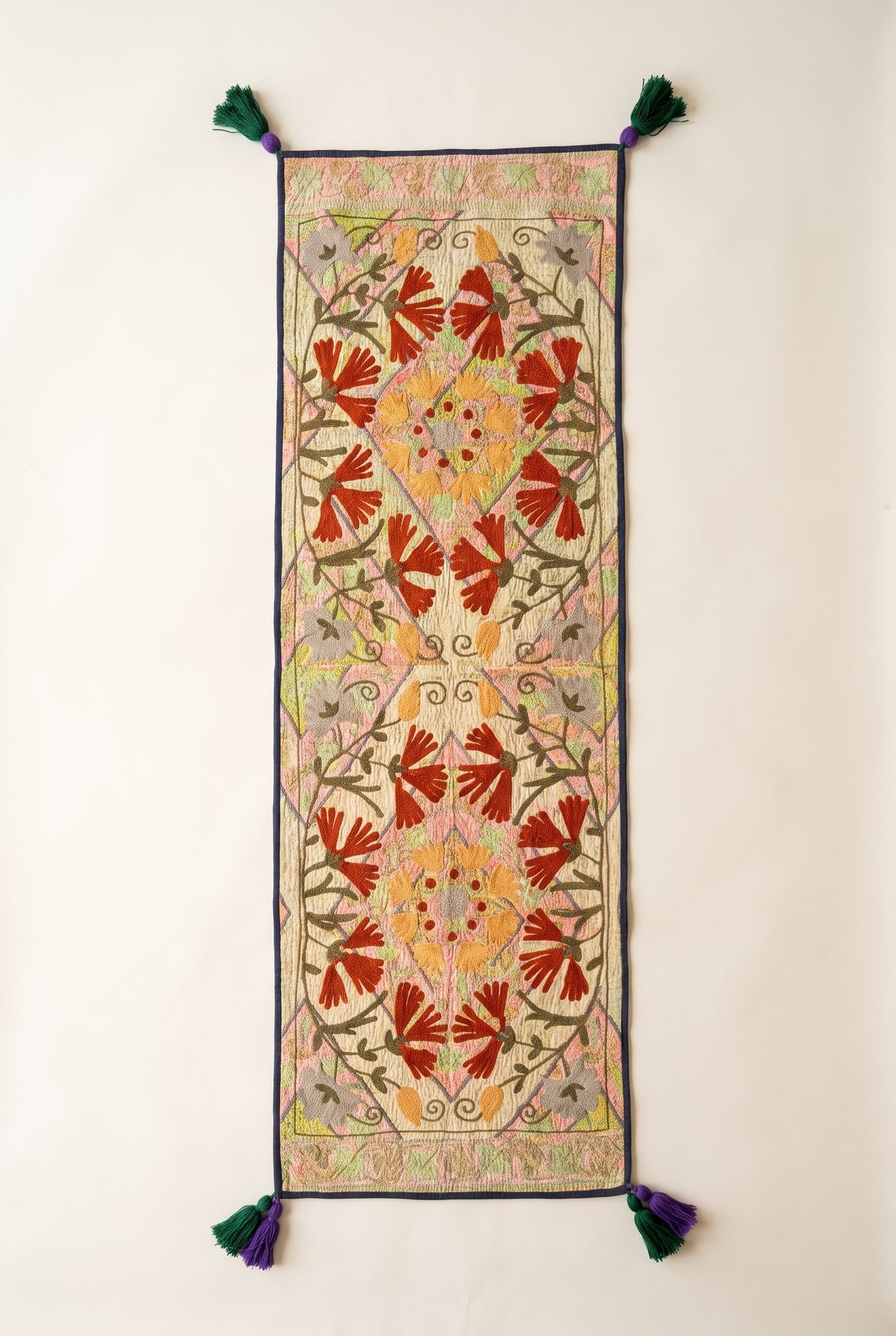 Prairie Bloom Exclusive Hand Embroidered Suzani Kantha Runner