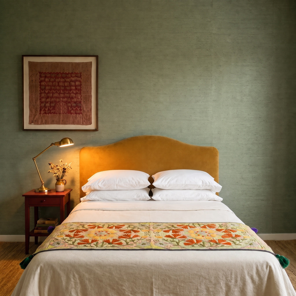 Prairie Bloom Exclusive Hand Embroidered Suzani Kantha Runner