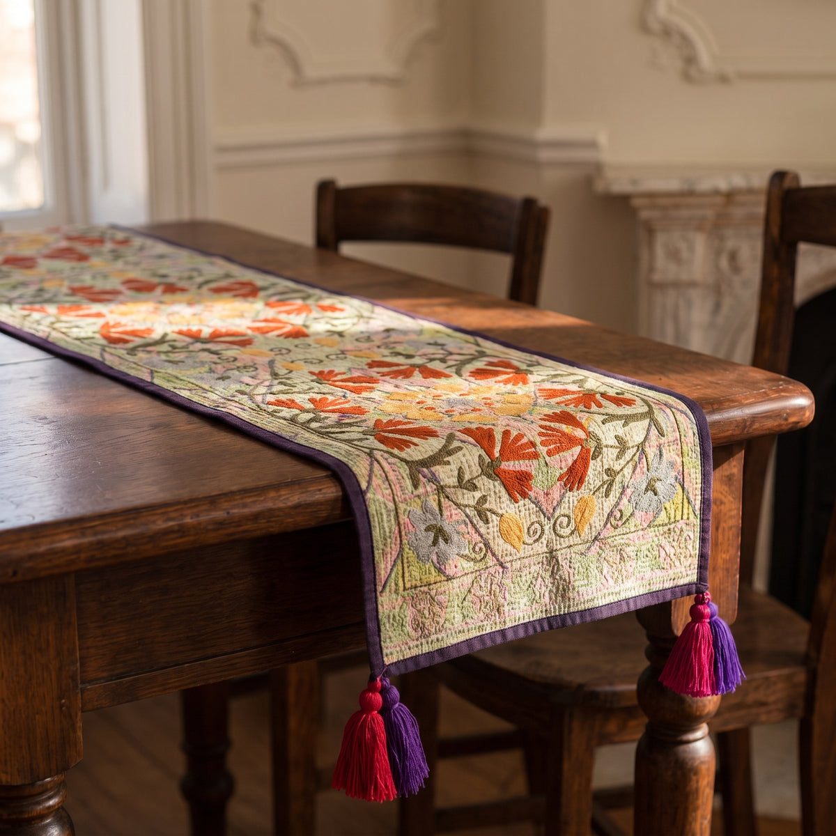 Prairie Bloom Exclusive Hand Embroidered Suzani Kantha Runner