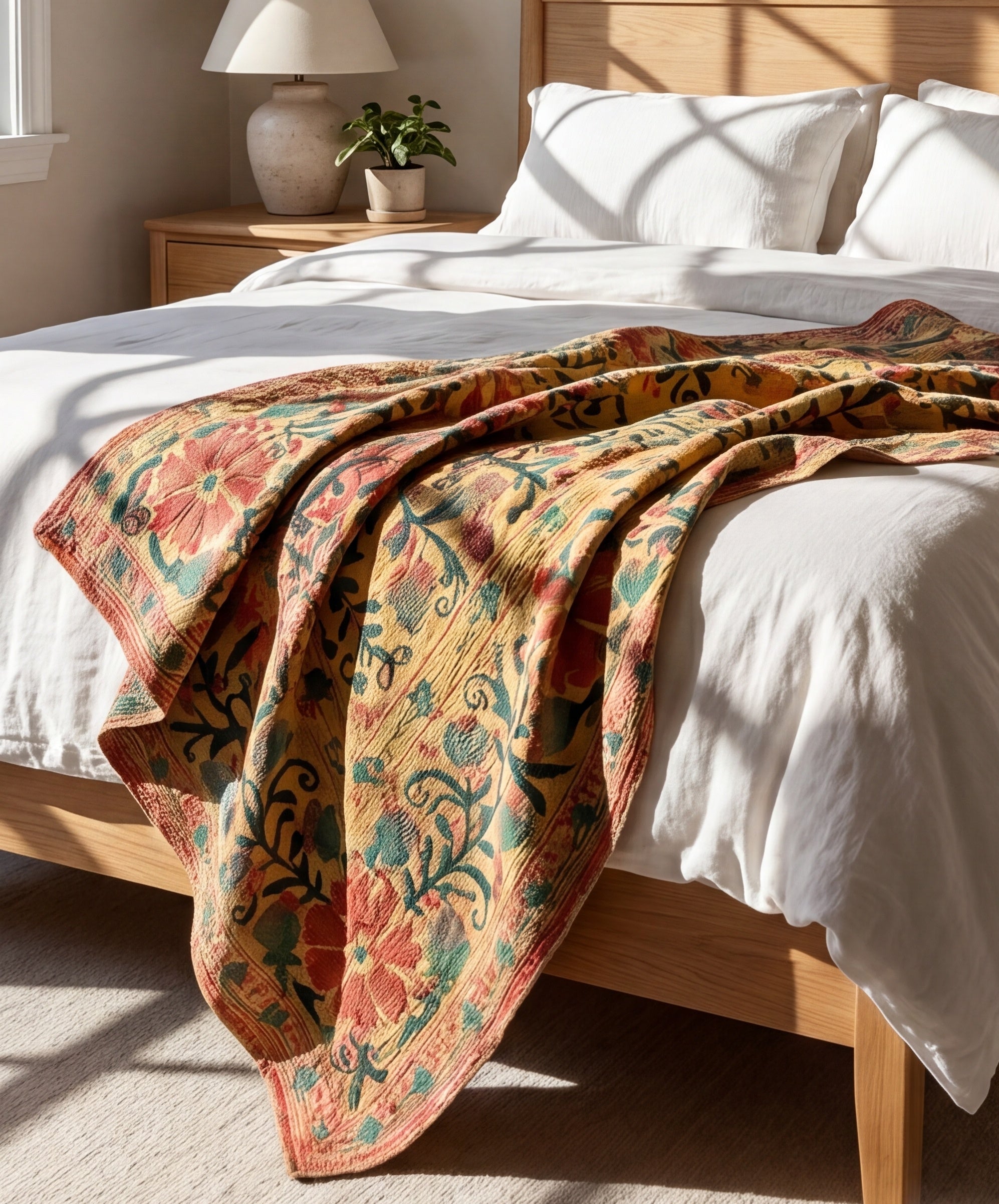 Dusk Echo Luxury Vintage Suzani Kantha Throw
