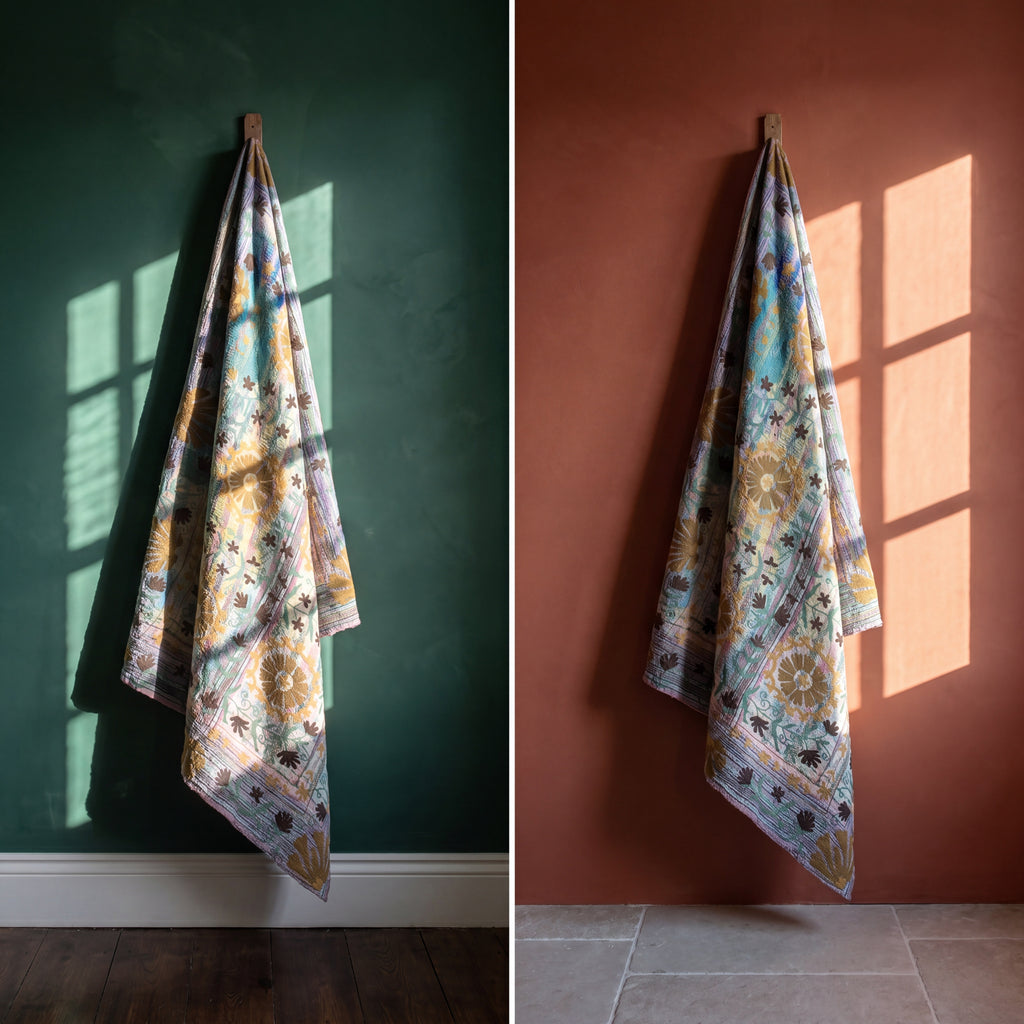 Sky Dawn Luxury Vintage Suzani Kantha Throw