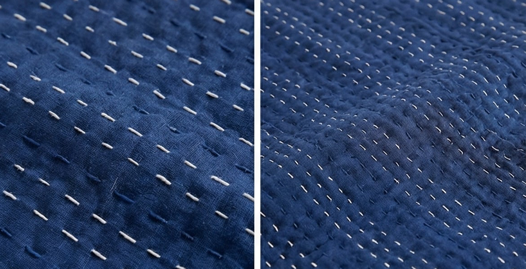 Indigo Wild Orchid Cotton Hand-Made Kantha Throw Blanket