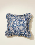 Indigo Bloom Ruffled Cotton Cushion Cover