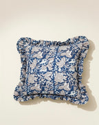 Indigo Bloom Ruffled Cotton Cushion Cover