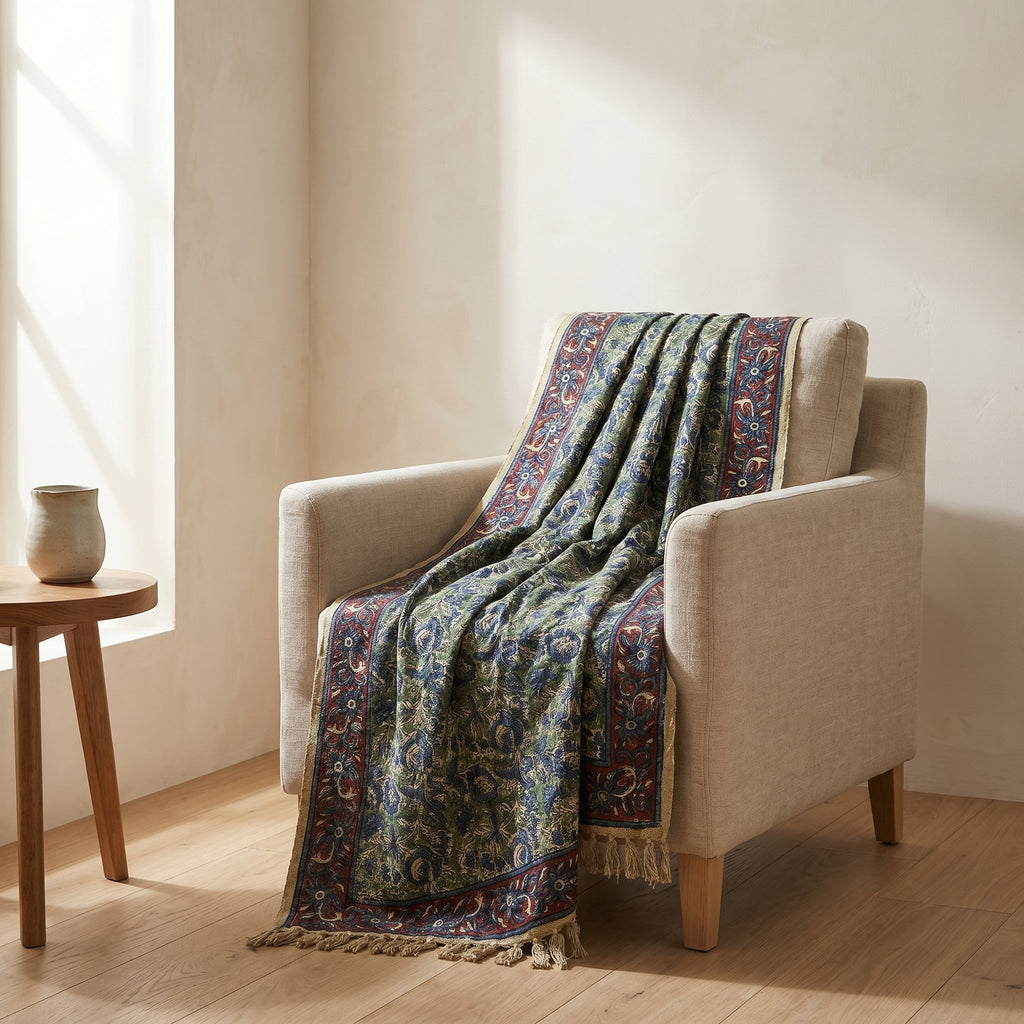 Rich Bloom Handmade Bagru Block Print Throw