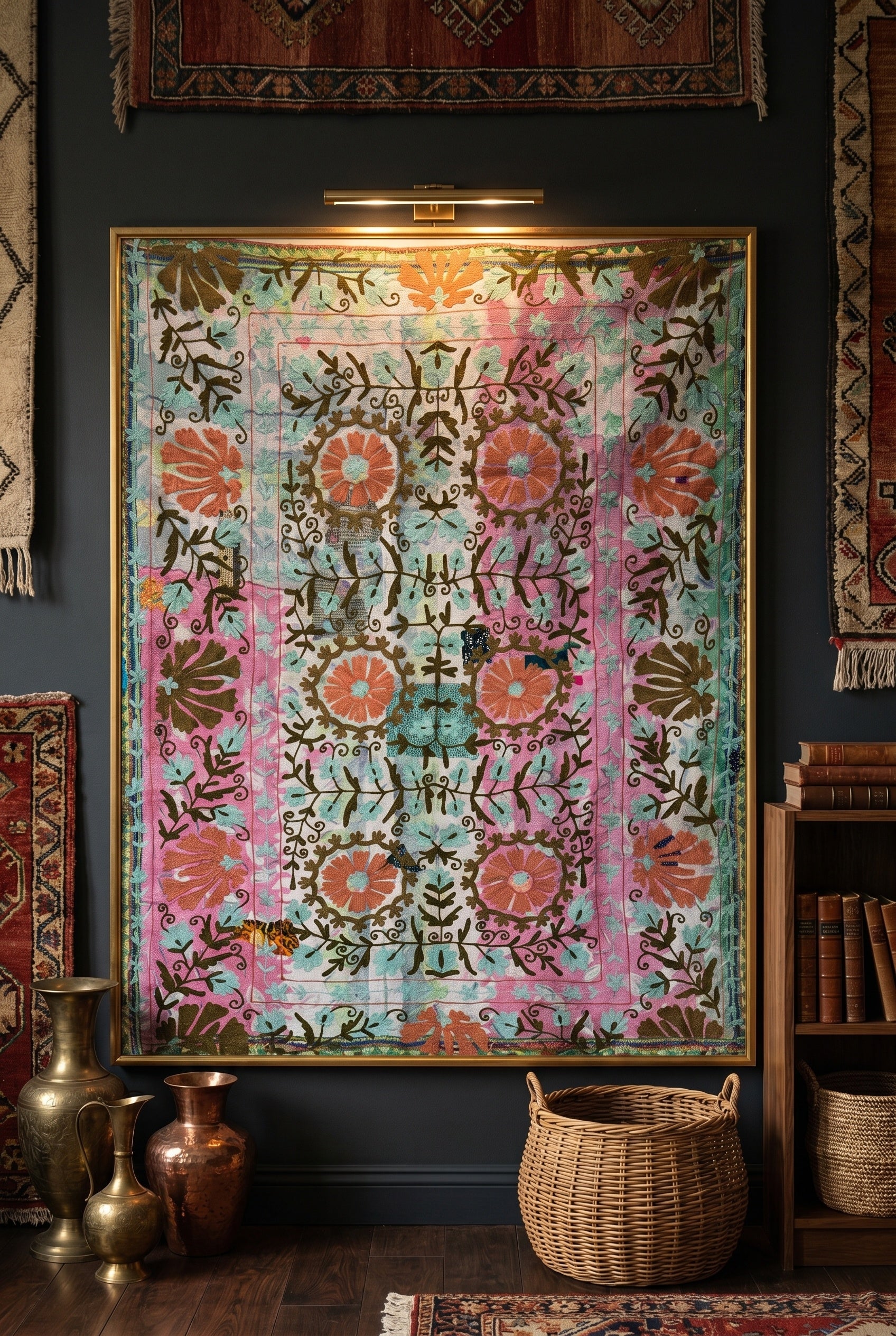 Mosaic Marigold Luxury Vintage Suzani Kantha Throw
