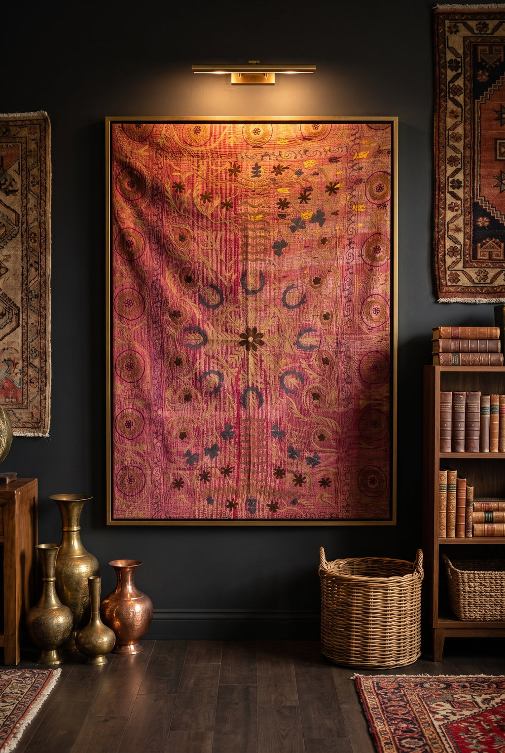 Golden Lotus Luxury Vintage Suzani Kantha Throw