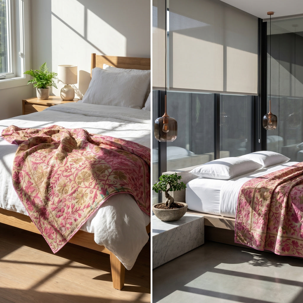Sky Mist Luxury Vintage Suzani Kantha Throw