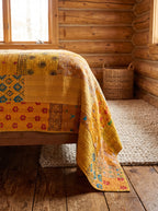 Zen Bloom Handmade Patola Kantha Queen Bedspread