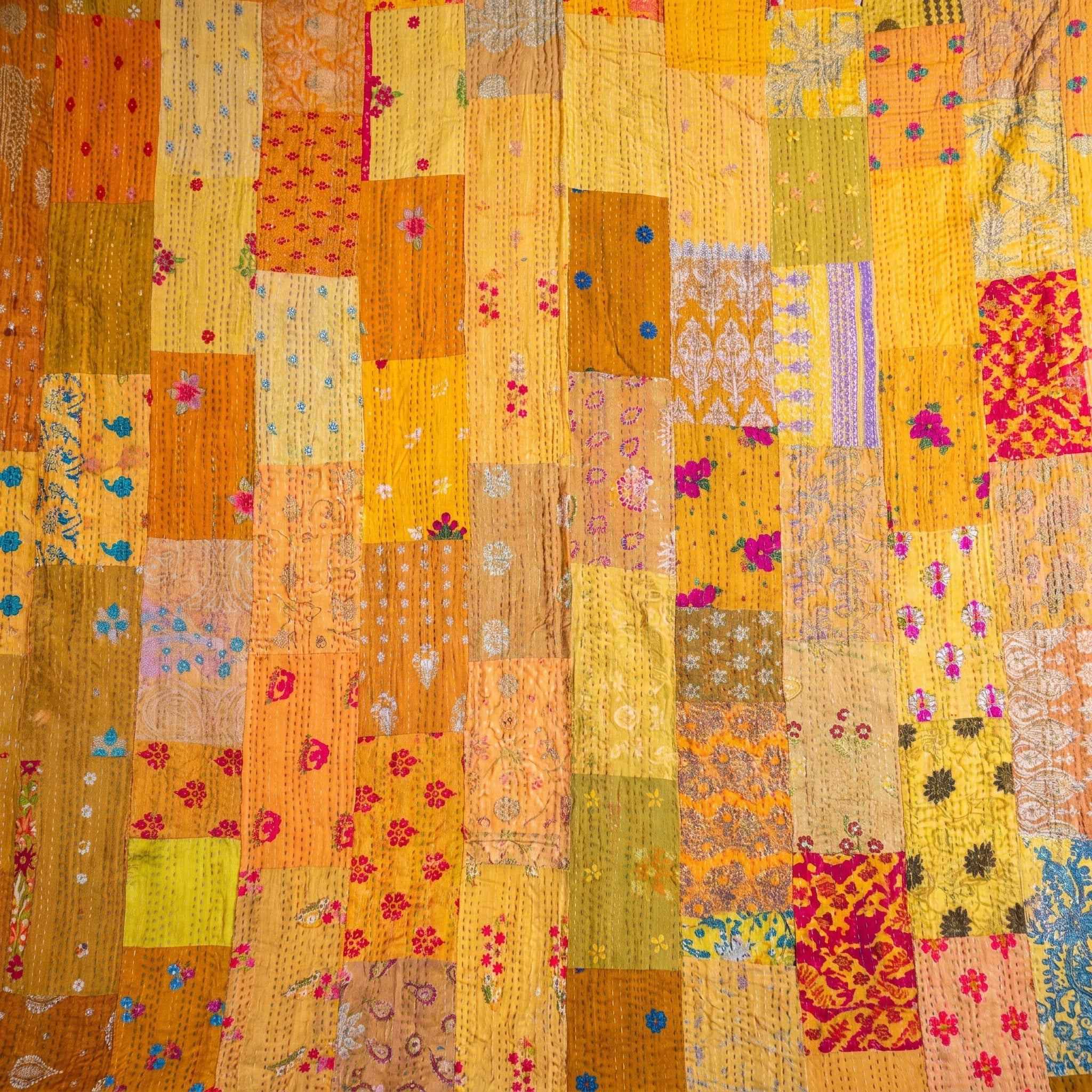 Zen Bloom Handmade Patola Kantha Queen Bedspread