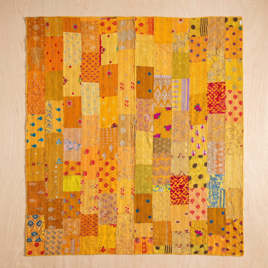 Zen Bloom Handmade Patola Kantha Queen Bedspread