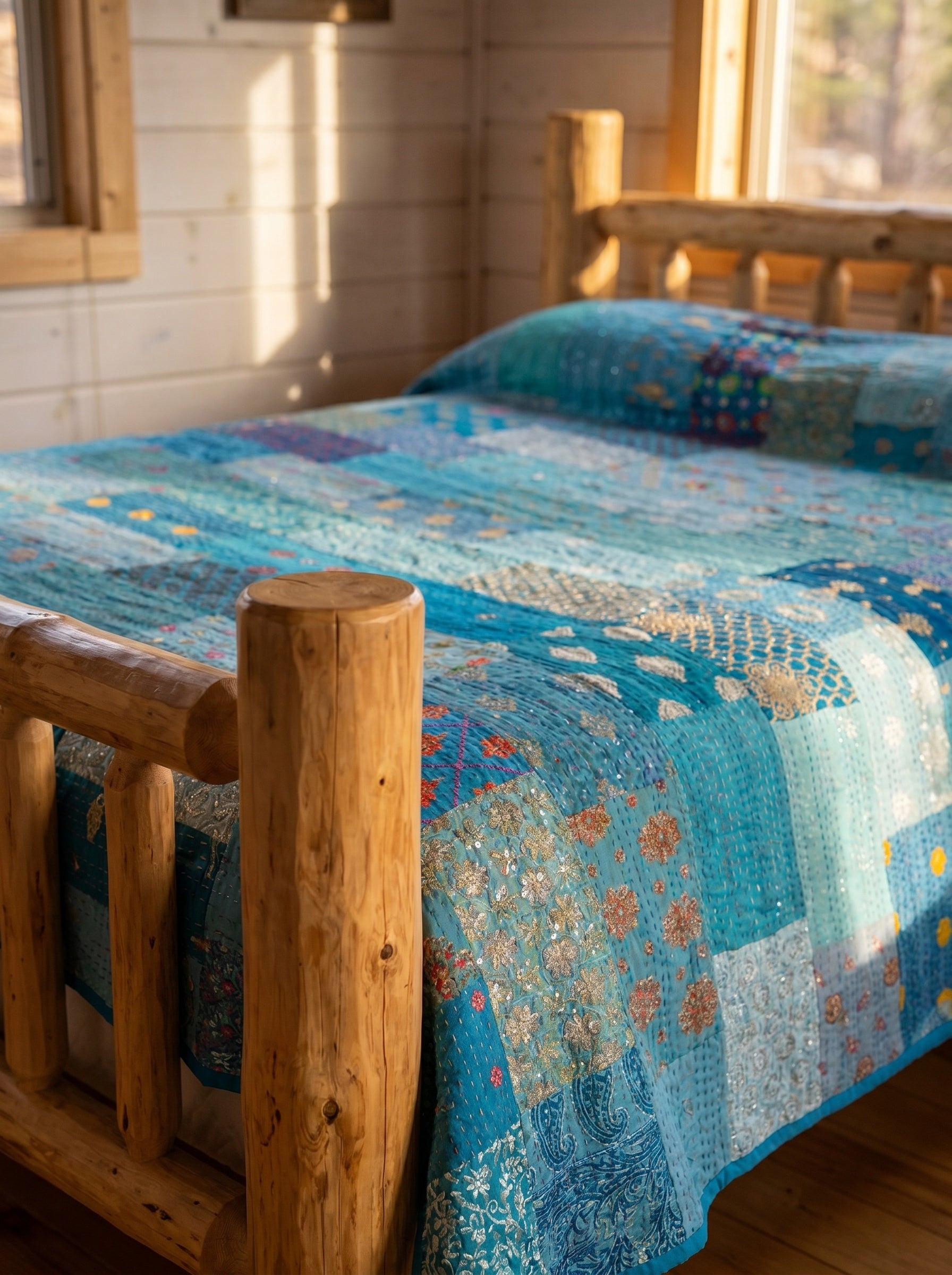 Maple Terracotta Handmade Patola Kantha Bedspread
