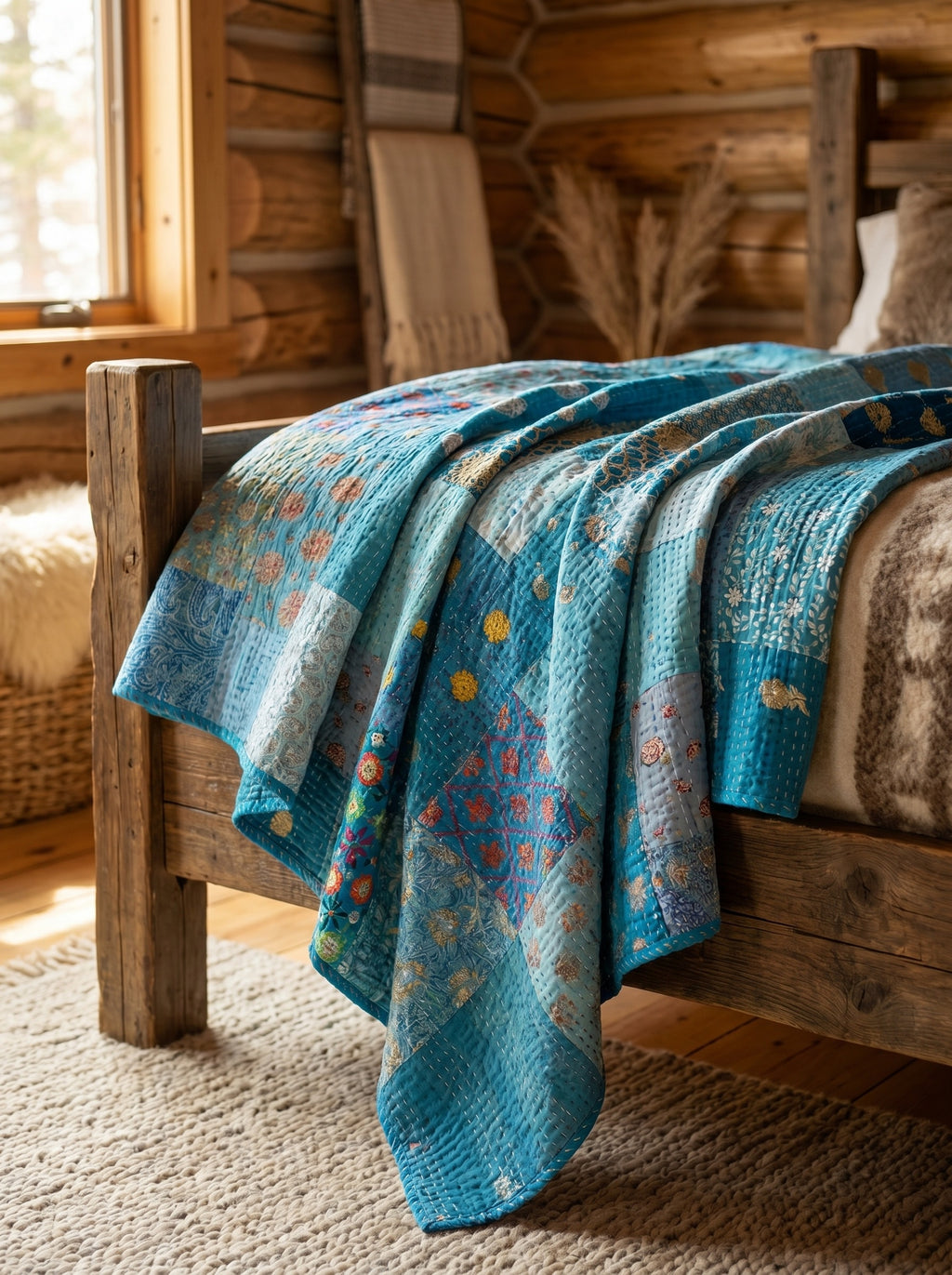 Maple Terracotta Handmade Patola Kantha Bedspread