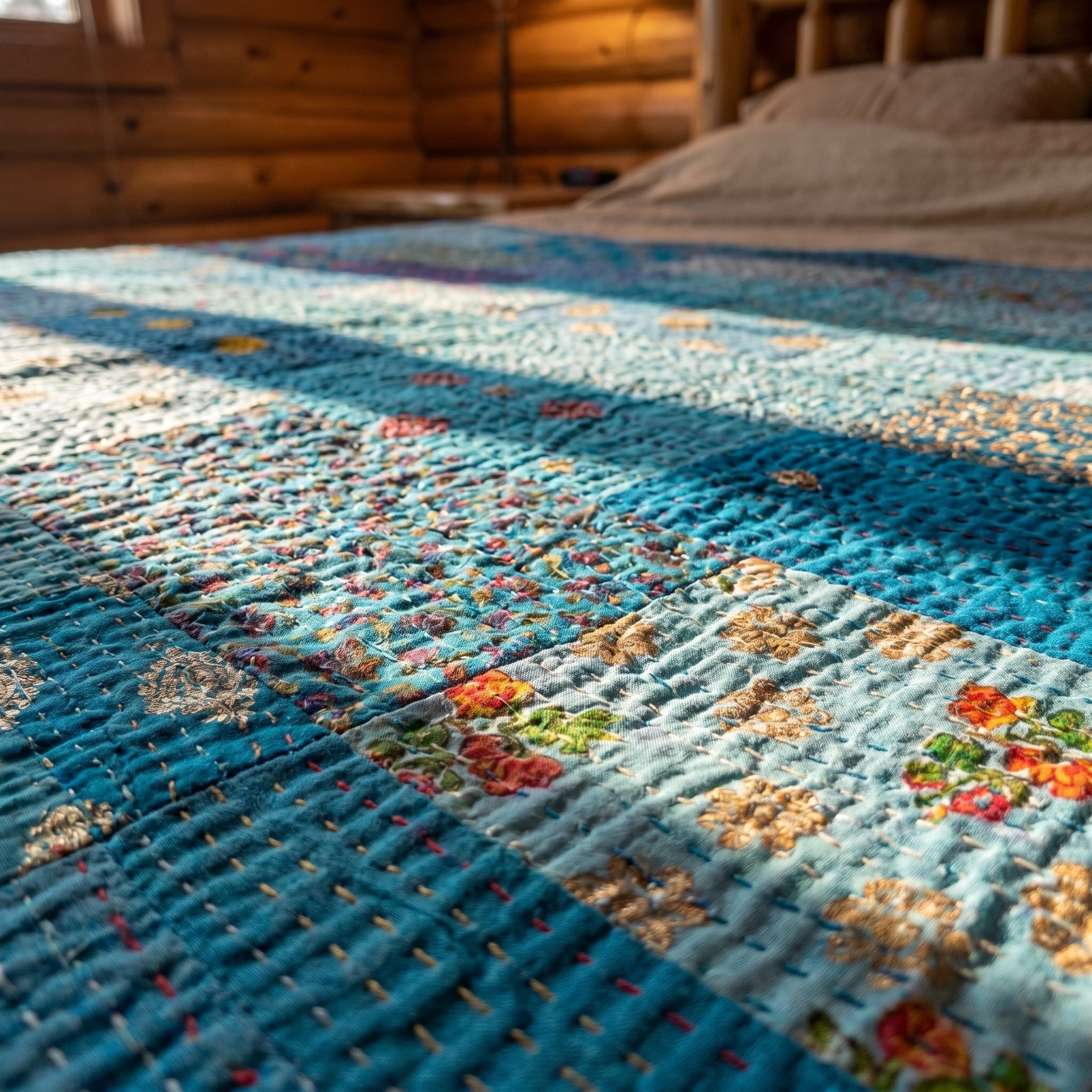 Maple Terracotta Handmade Patola Kantha Bedspread