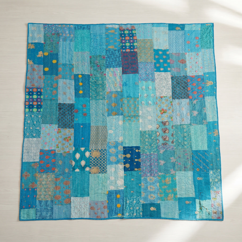 Maple Terracotta Handmade Patola Kantha Bedspread