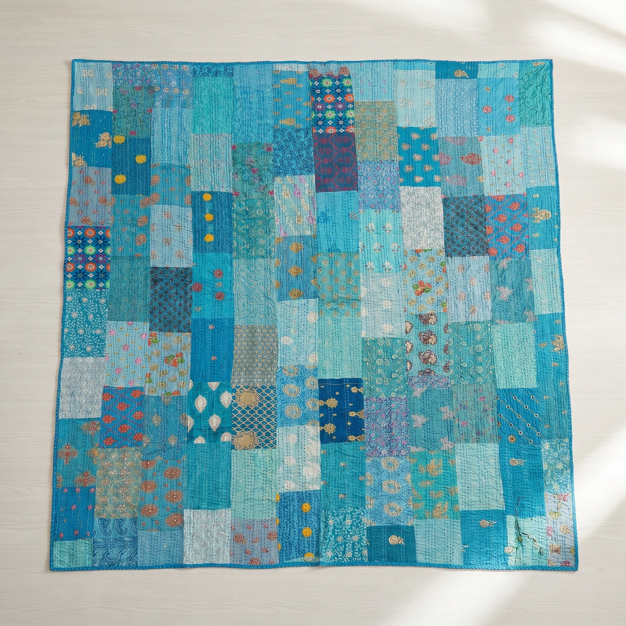 Maple Terracotta Handmade Patola Kantha Bedspread