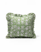 Verdant Bloom Ruffled Cotton Cushion Cover