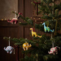 Handcrafted Cotton Elephant and Dinosaur Christmas Ornaments, Pack of 6