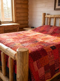 Crimson Tide Handmade Patola Kantha Bedspread