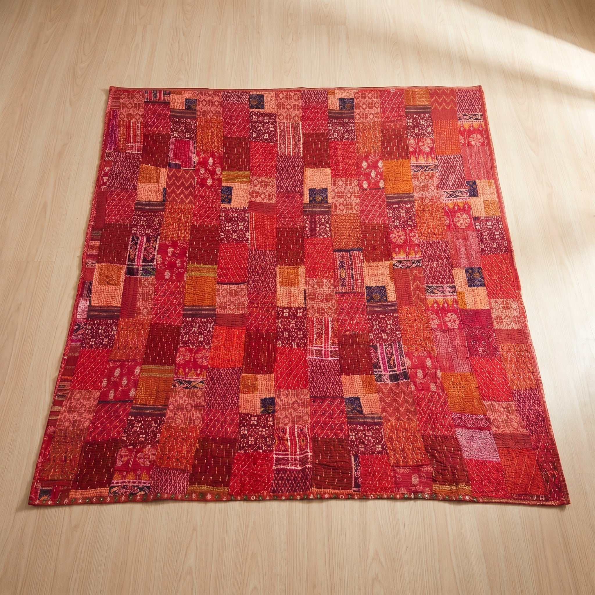 Crimson Tide Handmade Patola Kantha Bedspread