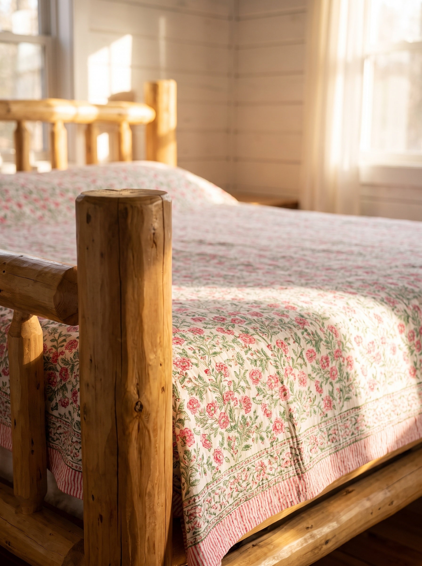 Mounting Moss Handmade Kantha Queen Bedspread