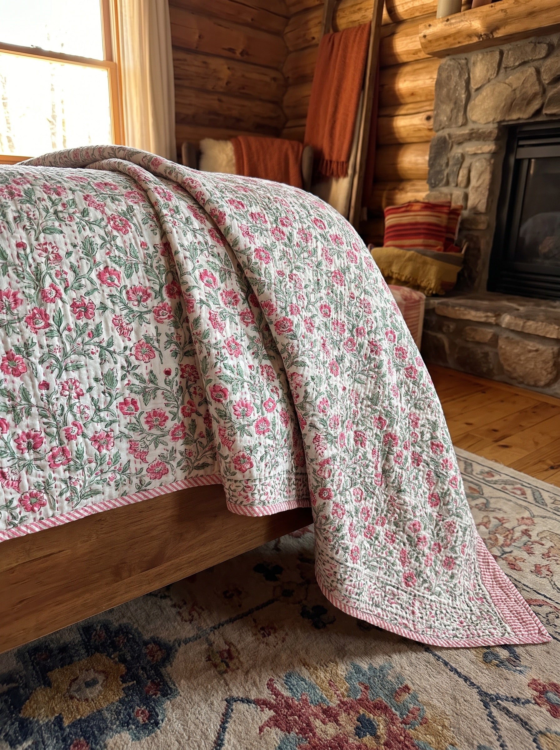 Mounting Moss Handmade Kantha Queen Bedspread