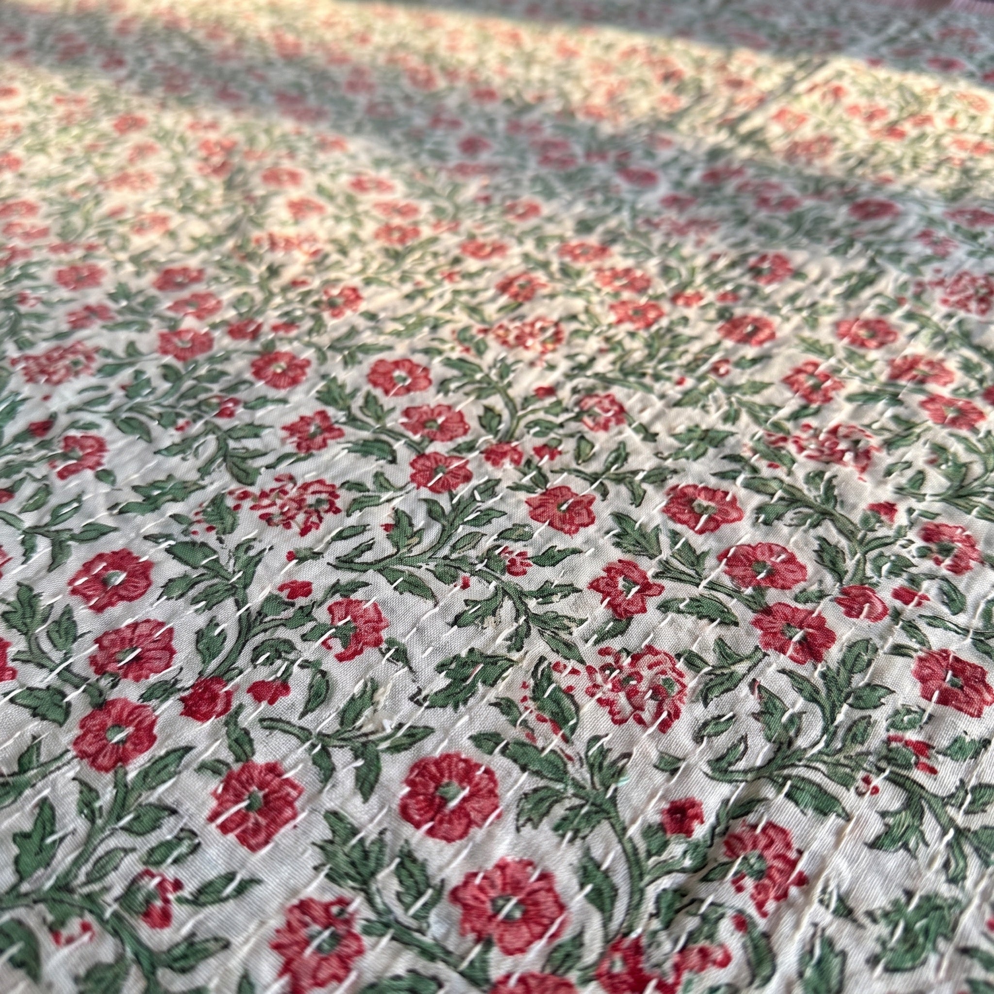 Mounting Moss Handmade Kantha Queen Bedspread