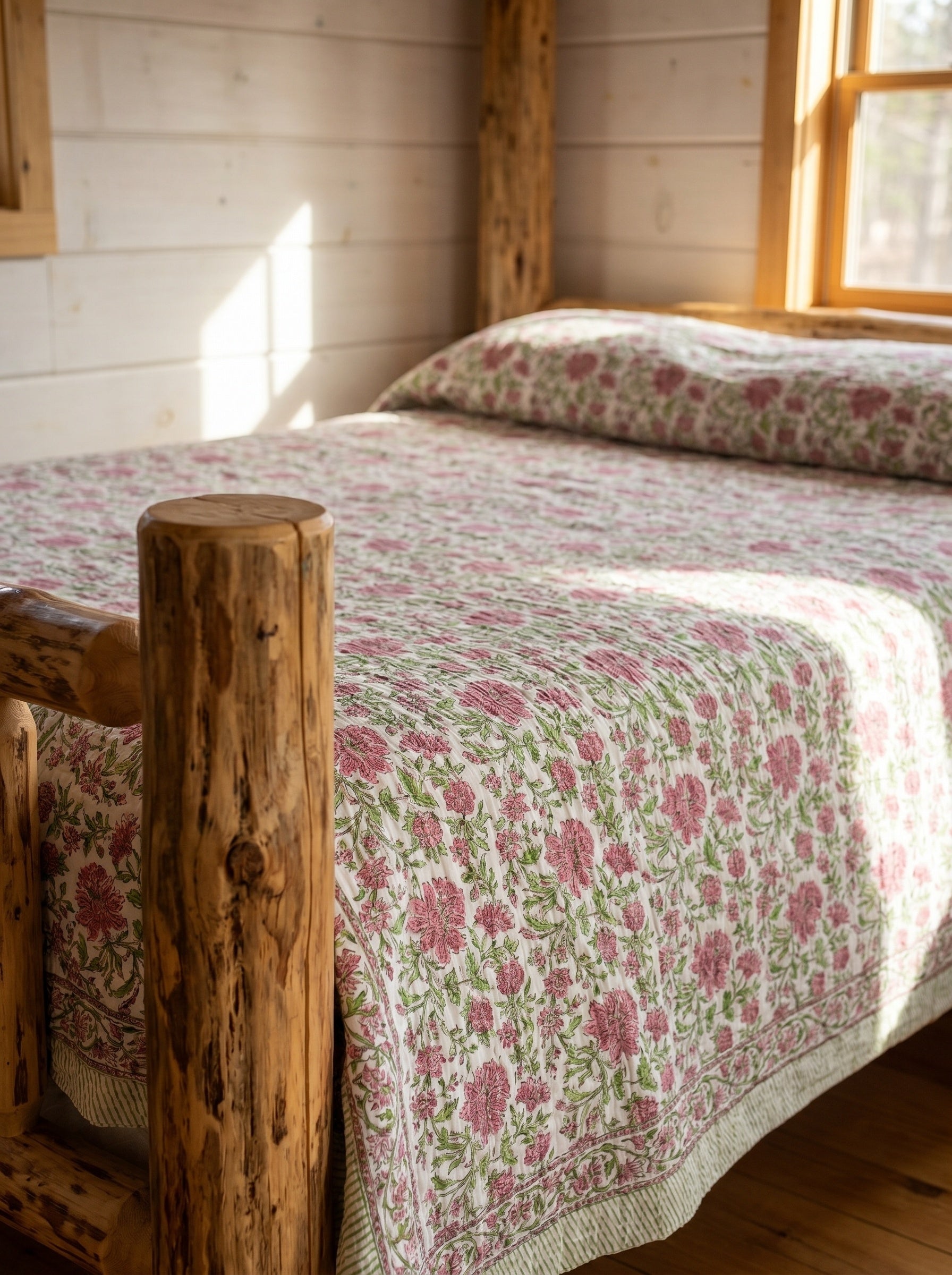 Whispering Fern Handmade Kantha Queen Bedsheet
