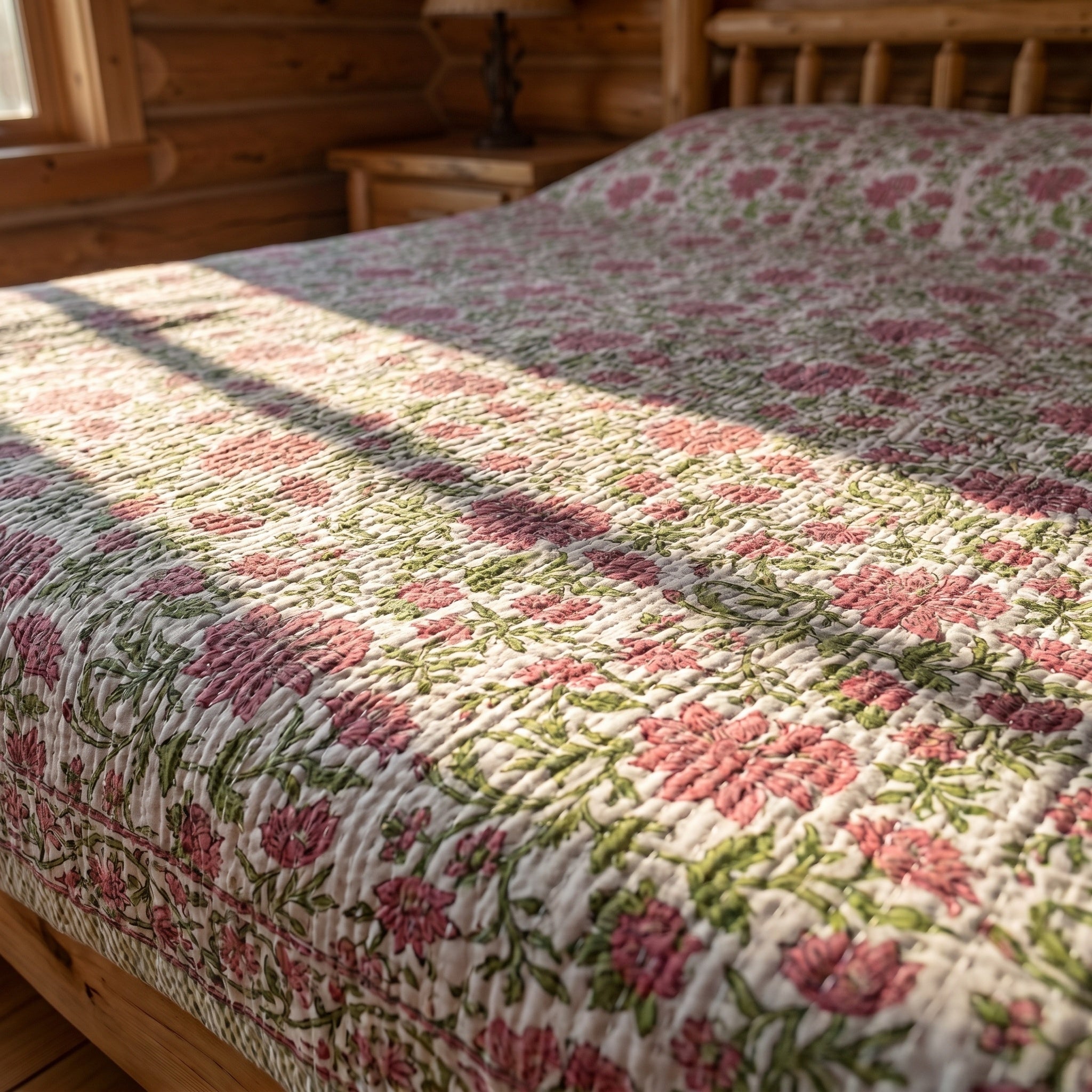 Whispering Fern Handmade Kantha Queen Bedsheet