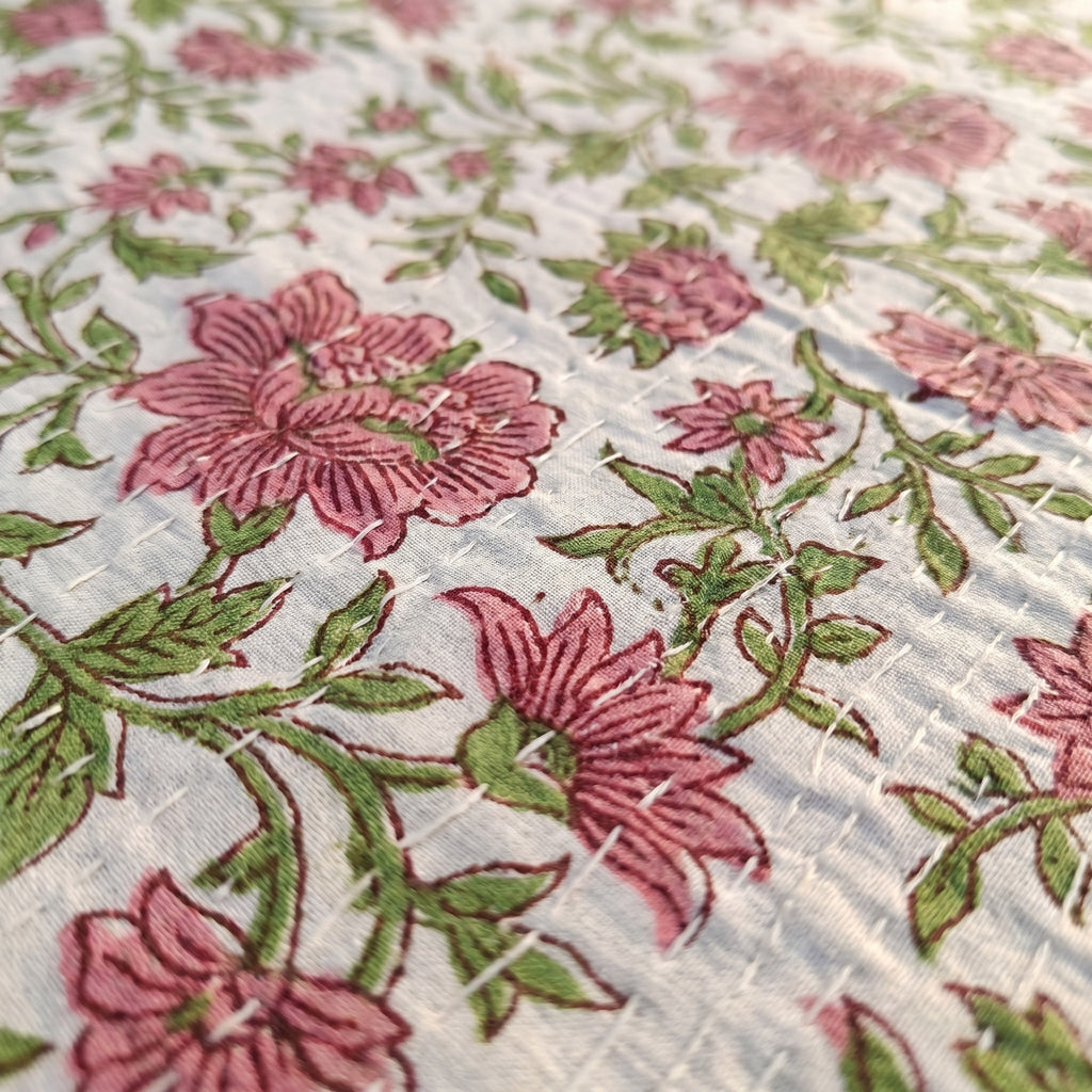 Whispering Fern Handmade Kantha Queen Bedsheet